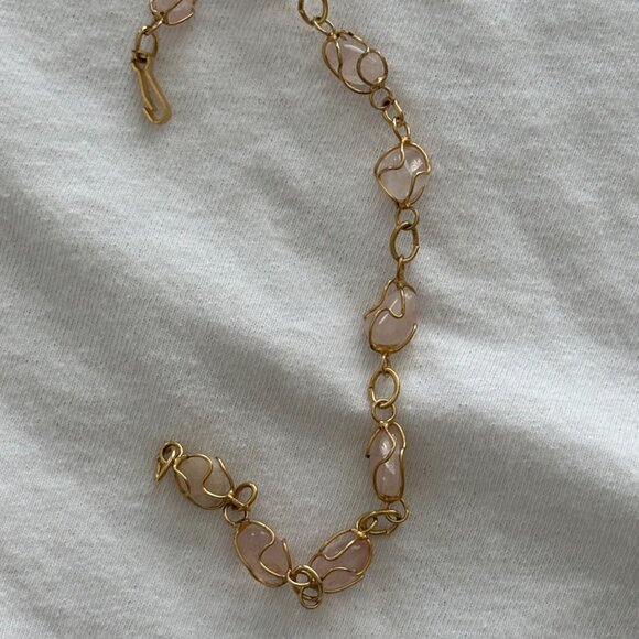 Vintage Polished Rose Quartz Stones with Gold Wire Cage Bracelet EUC - Picture 5 of 5